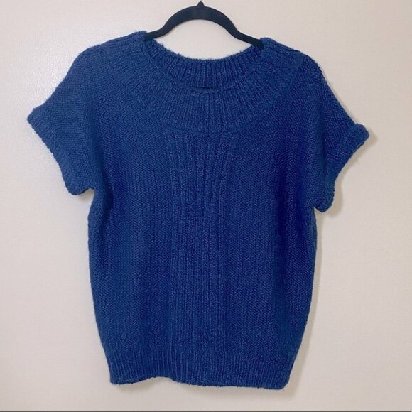 Vintage Eaton Select Blue Short Sleeve Scoop Neck  Knit Sweater M - Picture 1 of 9